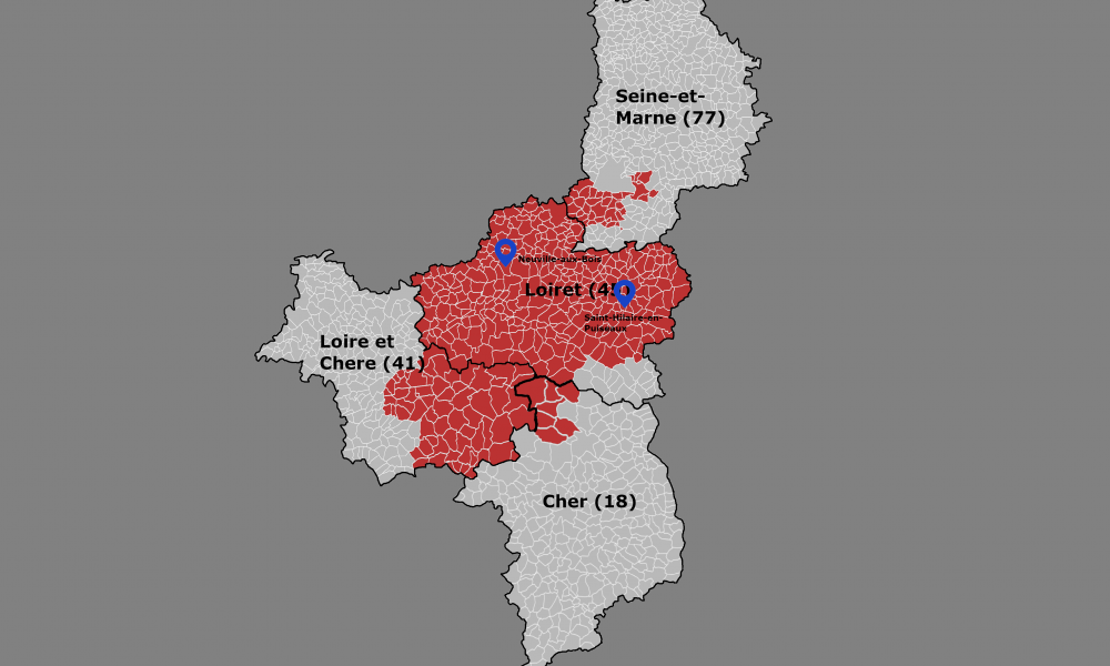 Map des zones d'activité de KM Agri
